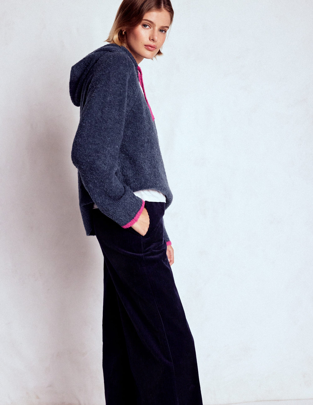 Bouclé Raglan Hoodie-Navy - Image 4