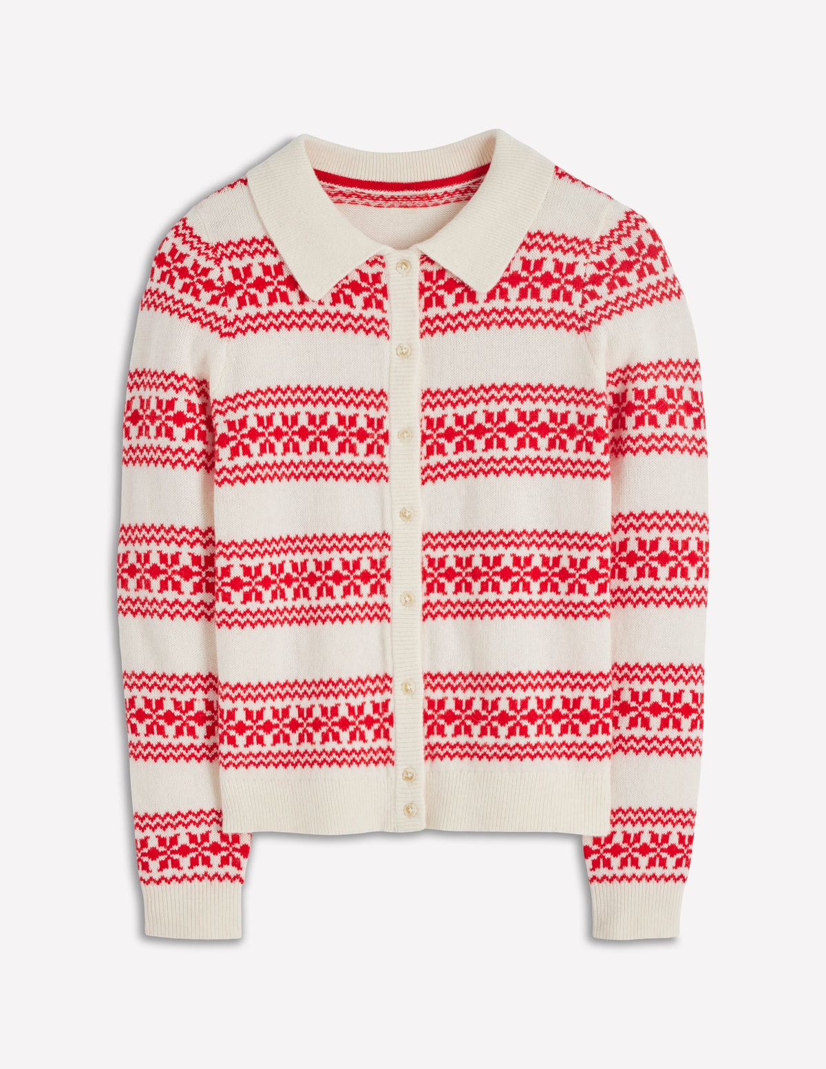 Edie Fair-Isle-Strickhemd-Warmes Naturweiß, Rotes Fair-Isle - Image 7