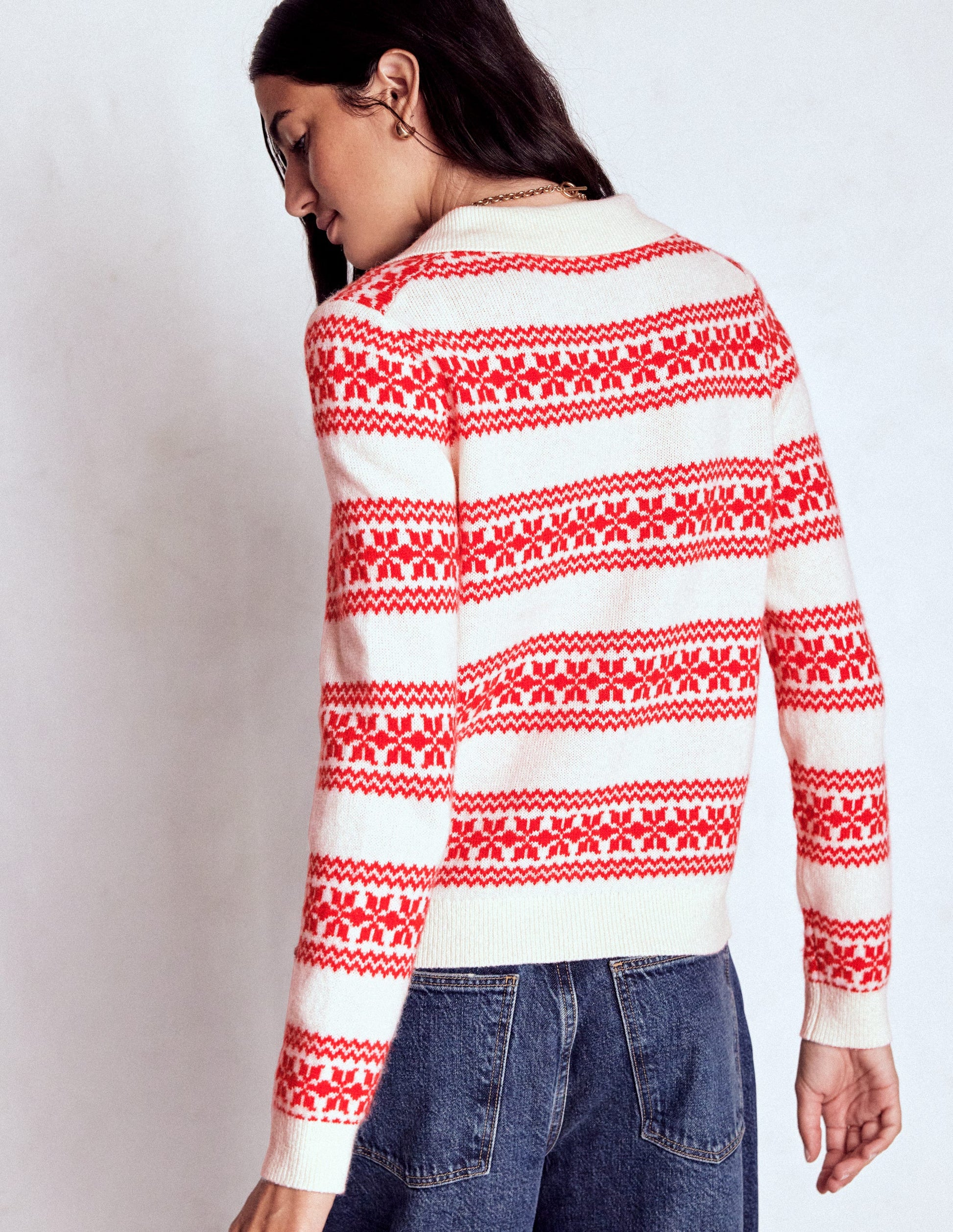 Edie Fair-Isle-Strickhemd-Warmes Naturweiß, Rotes Fair-Isle-3