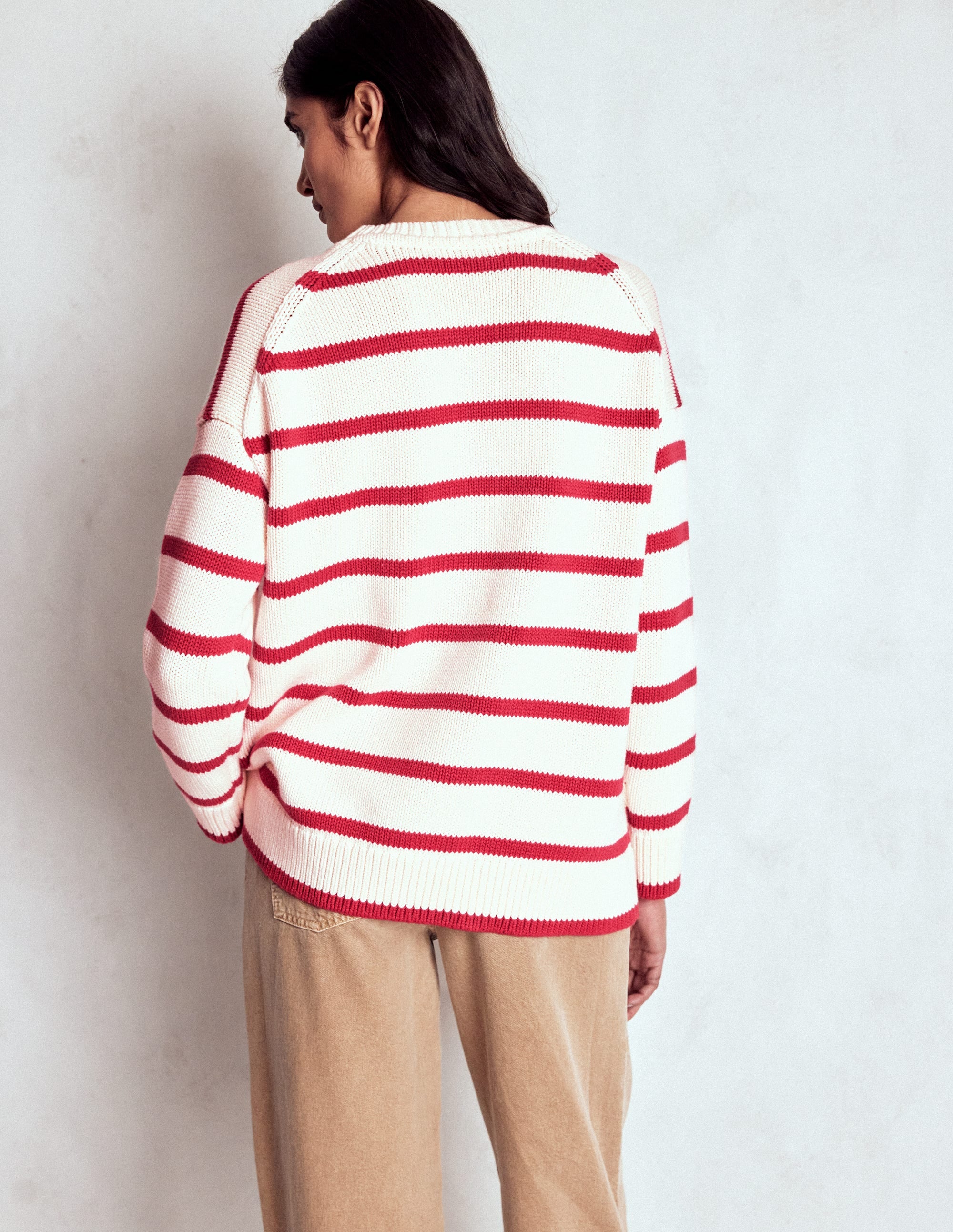 Lucy Oversize-Baumwollpullover-Naturweiß/Rot Streifen - Image 5