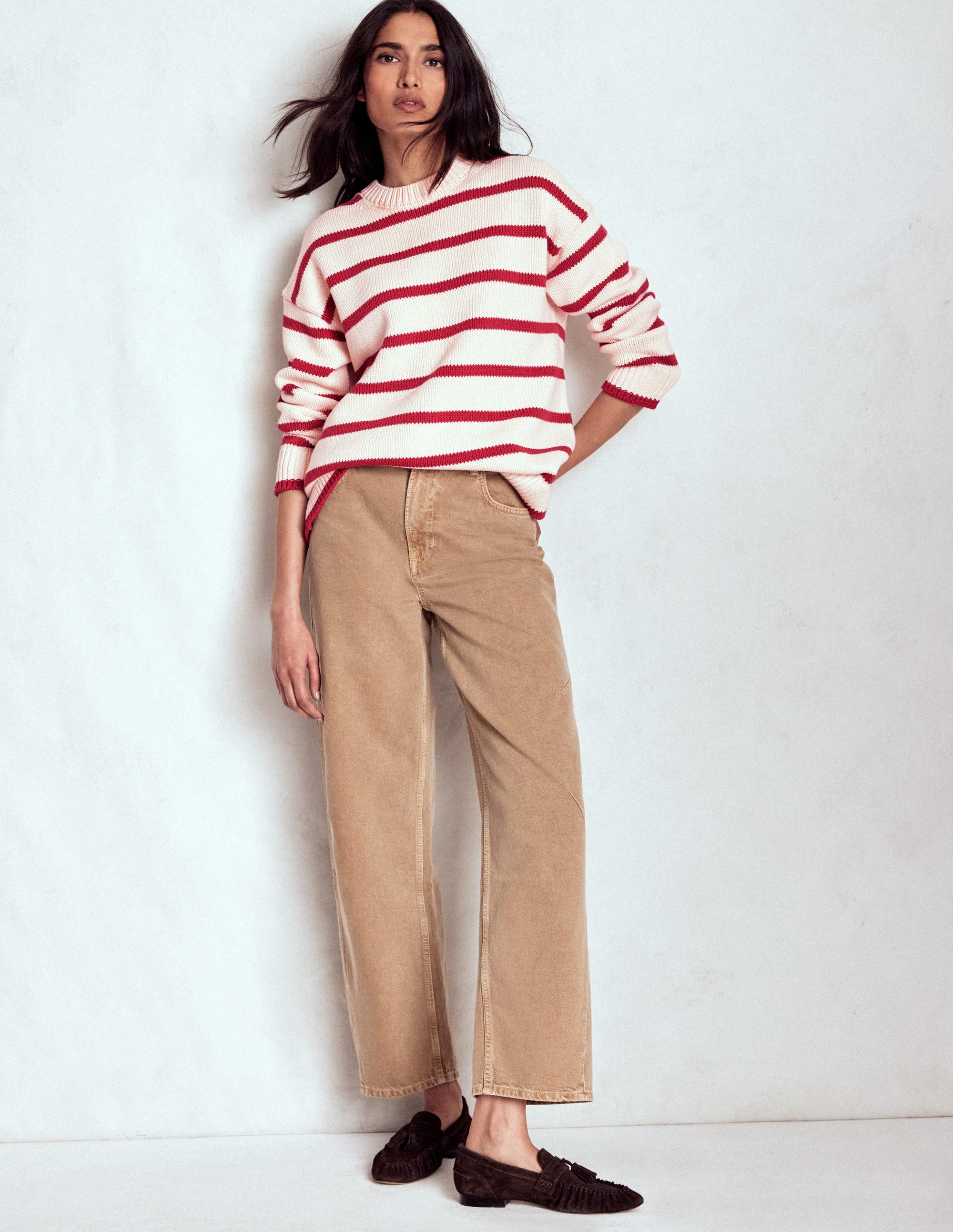 Lucy Oversize-Baumwollpullover-Naturweiß/Rot Streifen - Image 6