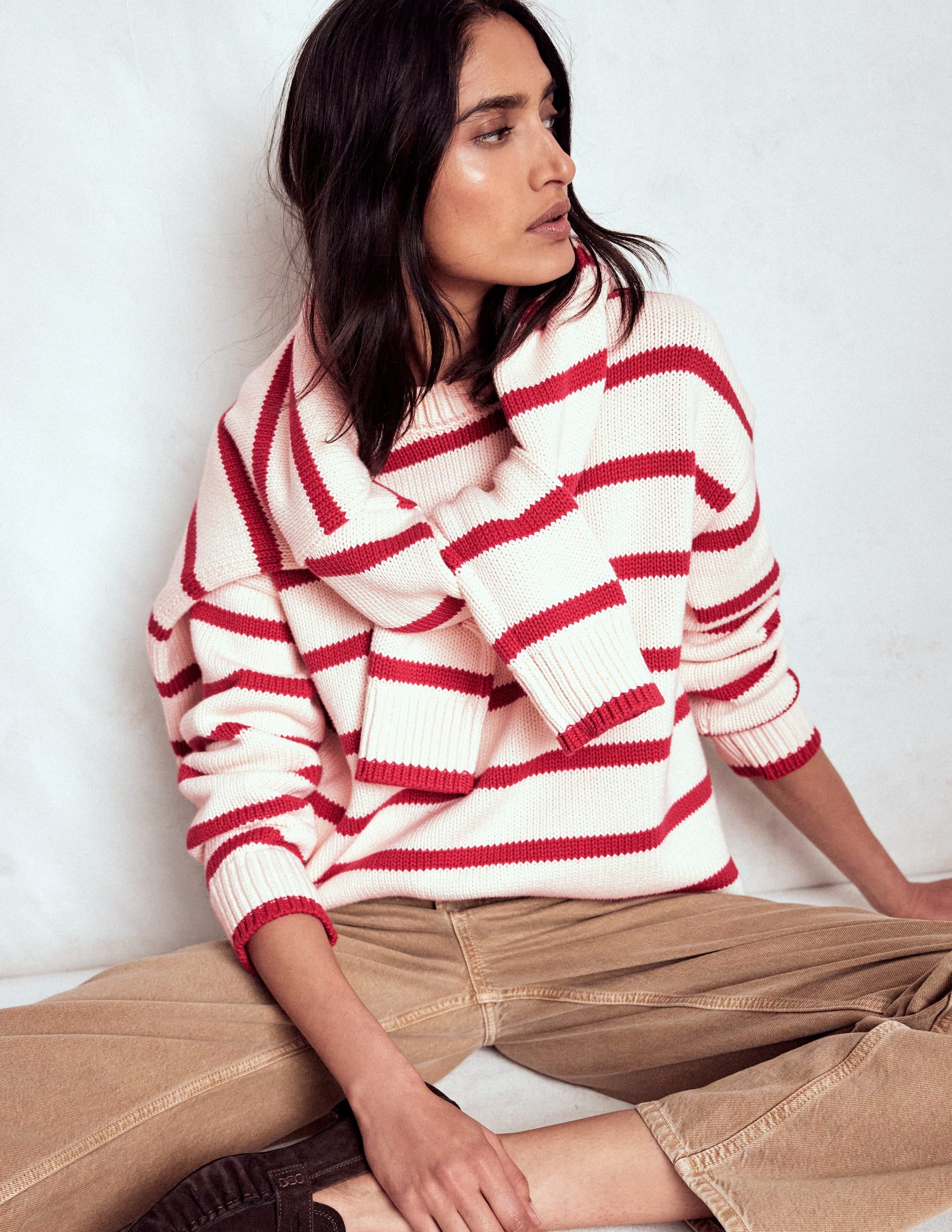 Lucy Oversize-Baumwollpullover-Naturweiß/Rot Streifen - Image 7