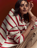 Lucy Oversize-Baumwollpullover-Naturweiß/Rot Streifen