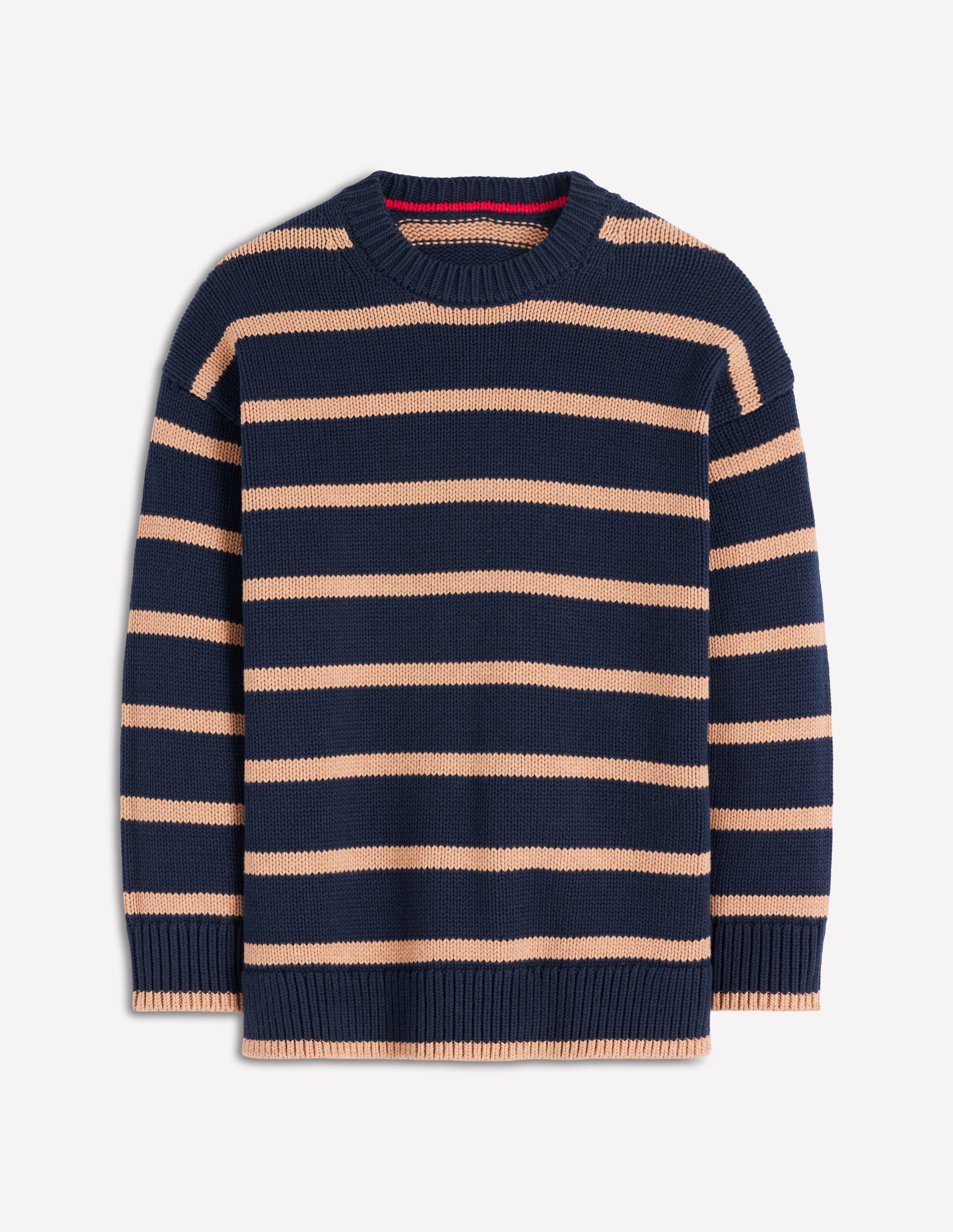 Lucy Oversized Cotton Jumper-Navy/ Camel Melange - Image 5