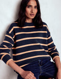 Lucy Oversized Cotton Jumper-Navy/ Camel Melange