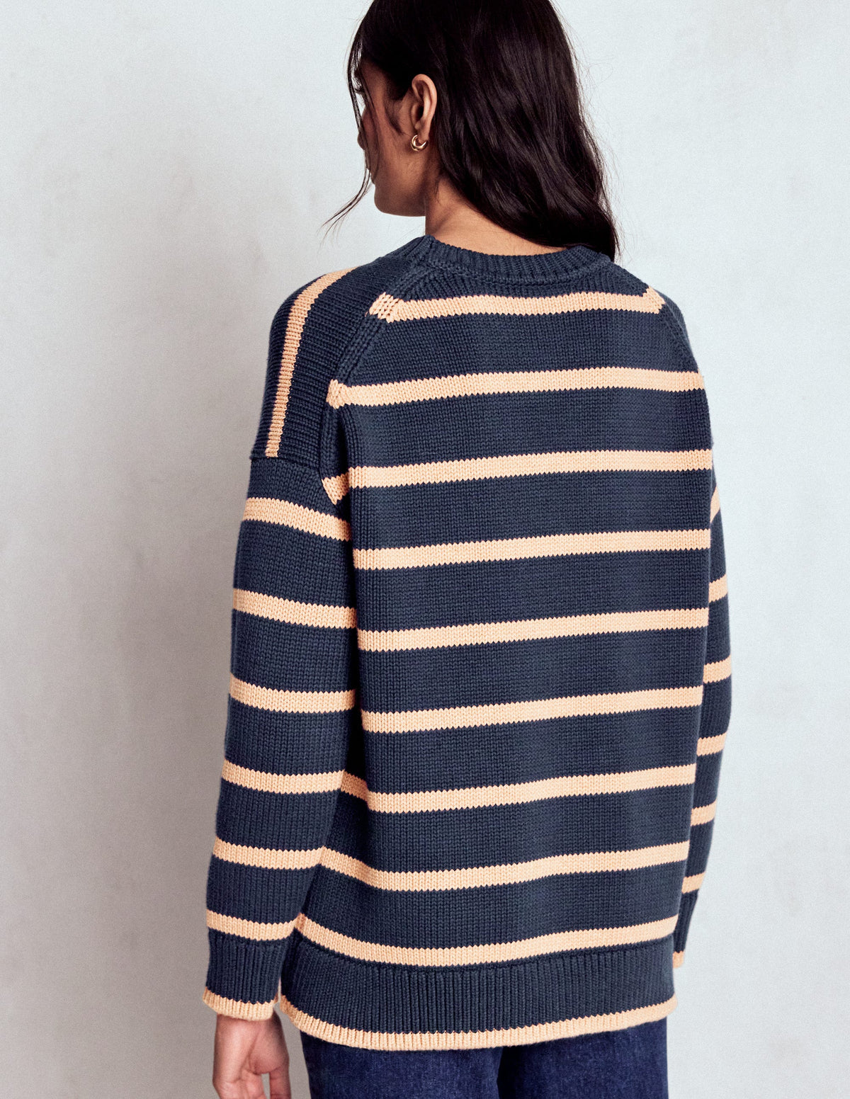 Lucy Oversized Cotton Jumper-Navy/ Camel Melange - Image 3