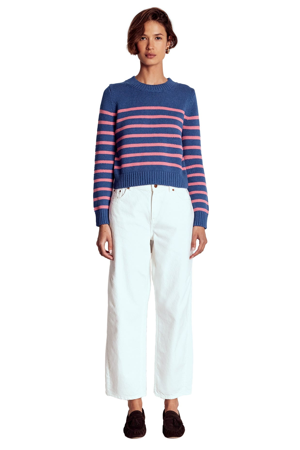 Lucy Chunky Cotton Jumper-Blue, Pink Stripe - Image 5