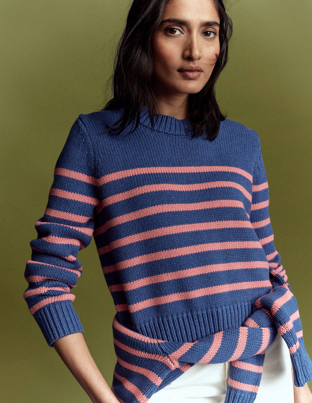Lucy Chunky Cotton Jumper-Blue, Pink Stripe-7