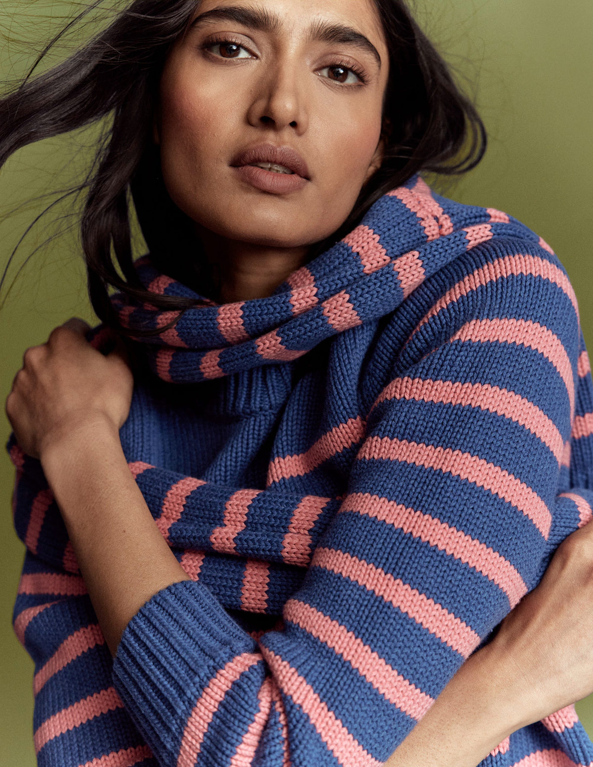 Lucy Chunky Cotton Jumper-Blue, Pink Stripe-8