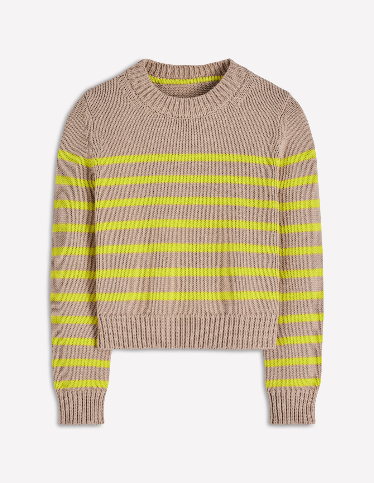 Lucy Grob gestrickter Baumwollpullover-Kamelbraun Meliert, Neon Streifen-7