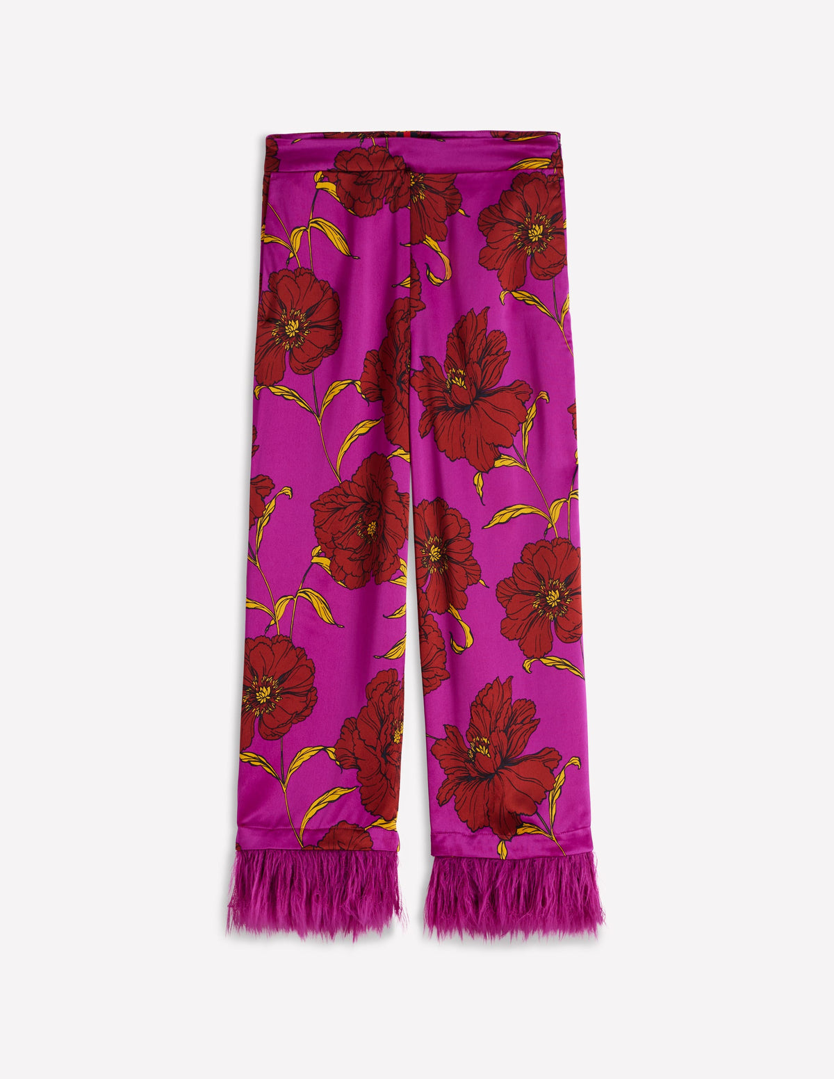 Pantalon à détails plumes-Violet royal, motif Peony Bloom-8
