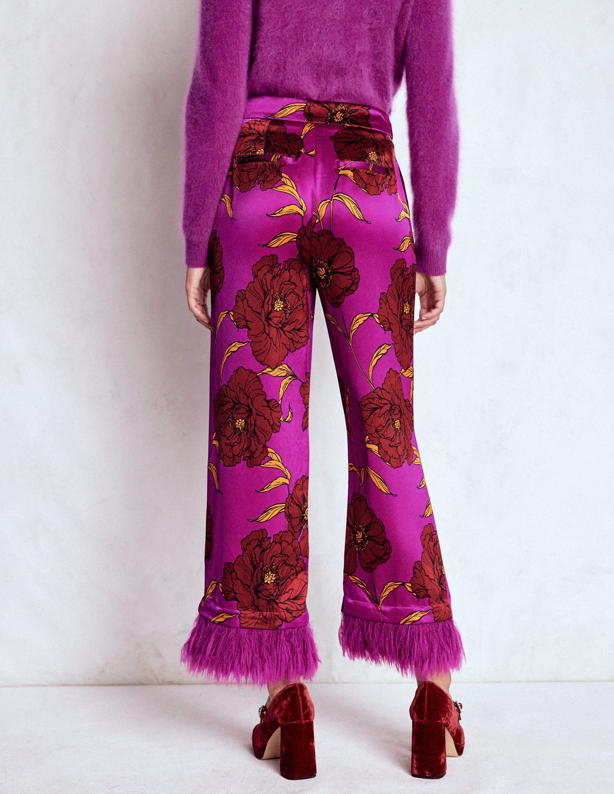 Pantalon à détails plumes-Violet royal, motif Peony Bloom - Image 3