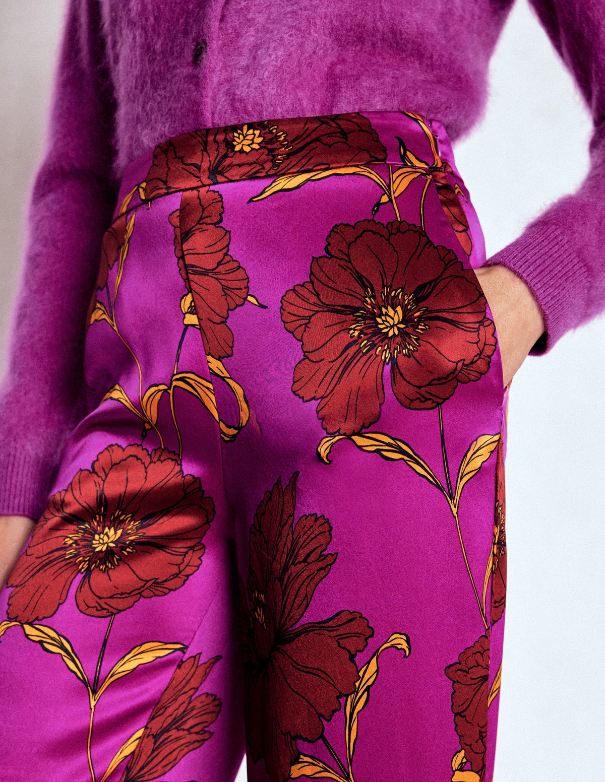 Pantalon à détails plumes-Violet royal, motif Peony Bloom - Image 5