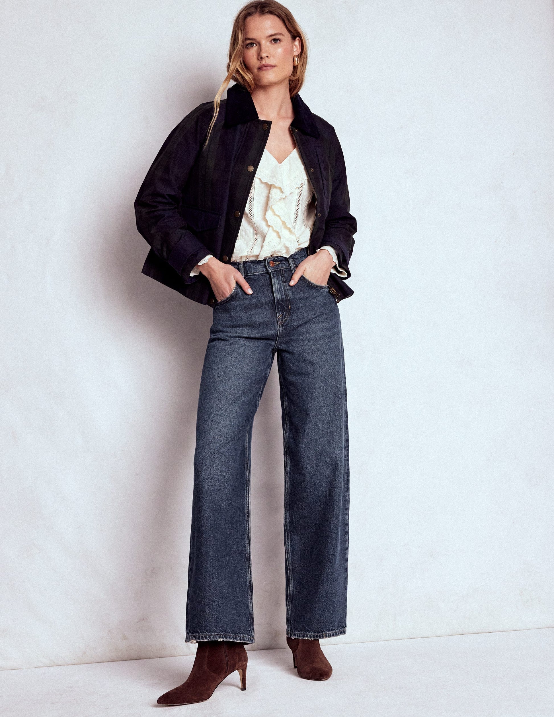 Locker geschnittene Jeans mit mittelhohem Bund-Dunkles Vintageblau-1