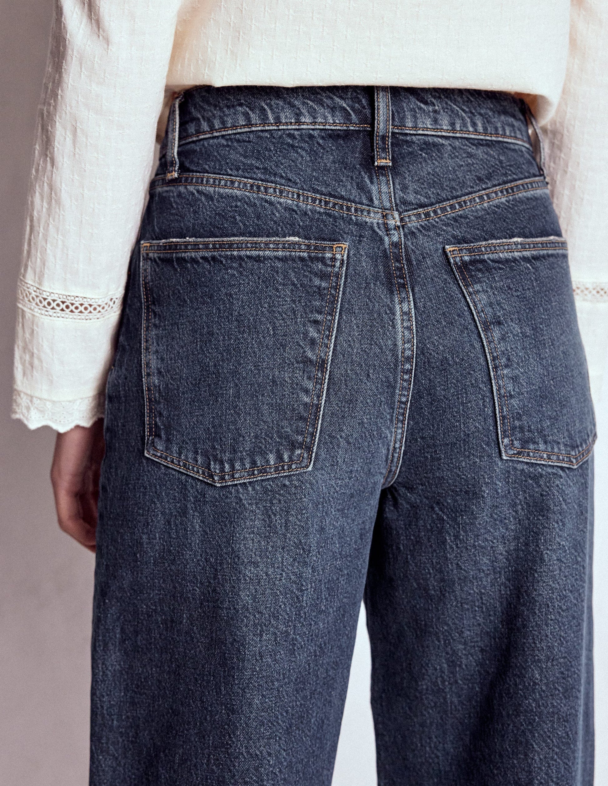 Locker geschnittene Jeans mit mittelhohem Bund-Dunkles Vintageblau-2