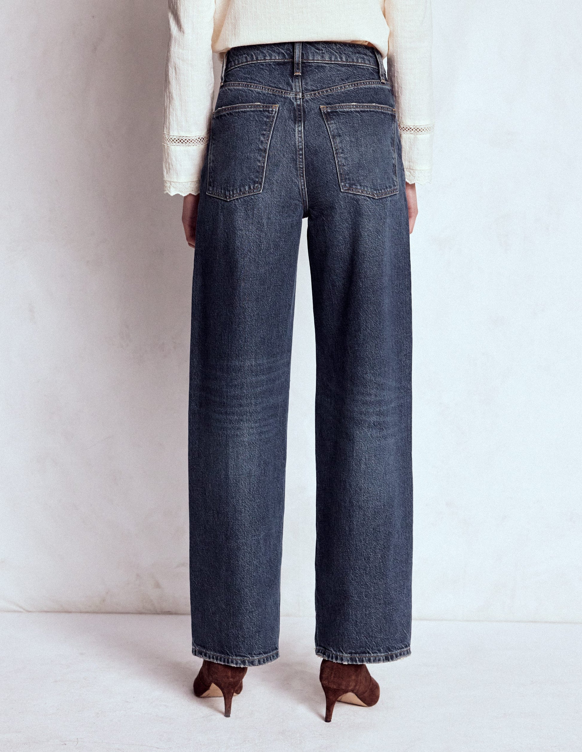 Locker geschnittene Jeans mit mittelhohem Bund-Dunkles Vintageblau-3
