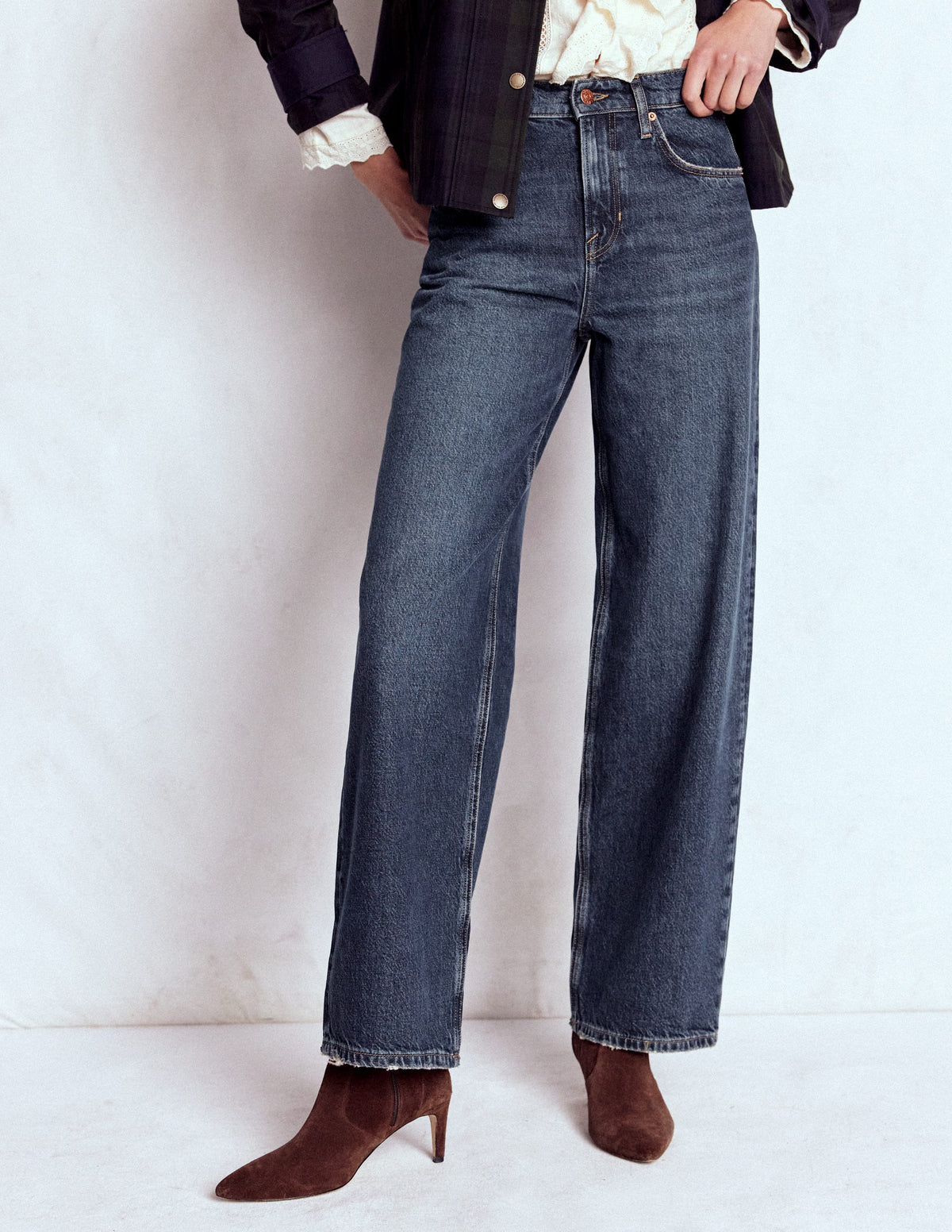 Locker geschnittene Jeans mit mittelhohem Bund-Dunkles Vintageblau-4