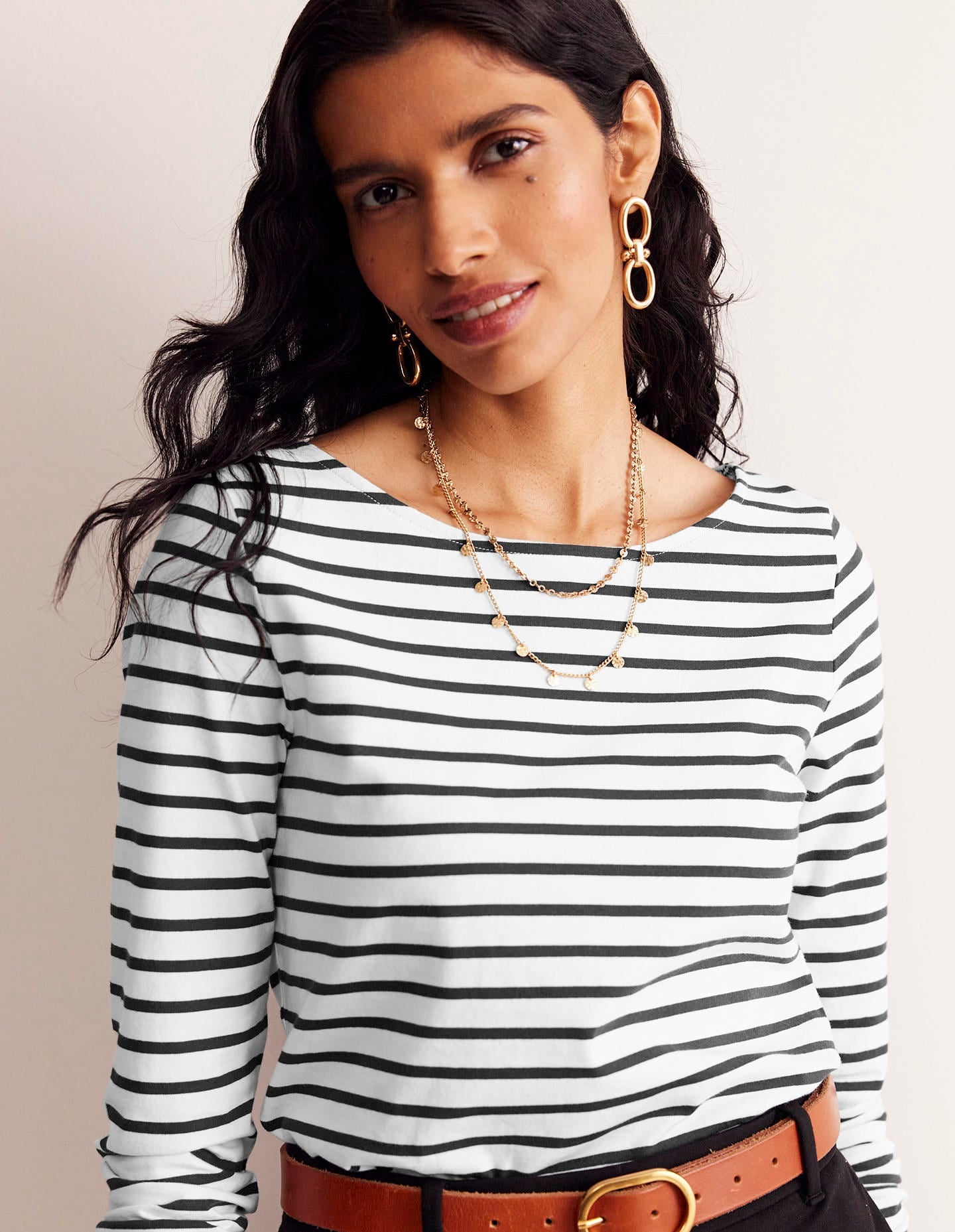 Ella Breton-Shirt mit langen Ärmeln-Naturweiß, Schwarz - Image 1