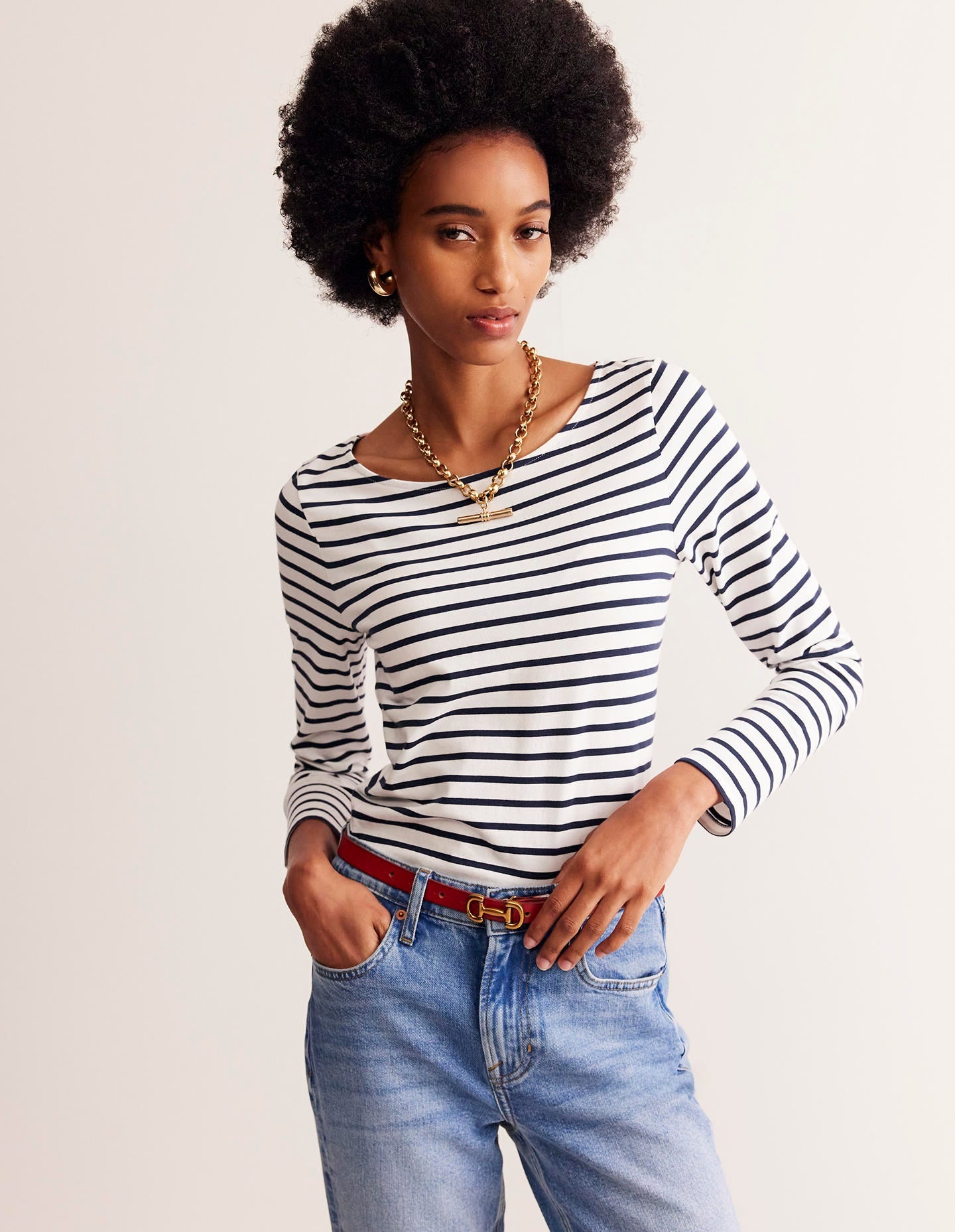 Ella Breton-Shirt mit langen Ärmeln-Naturweiß, Marineblau-1