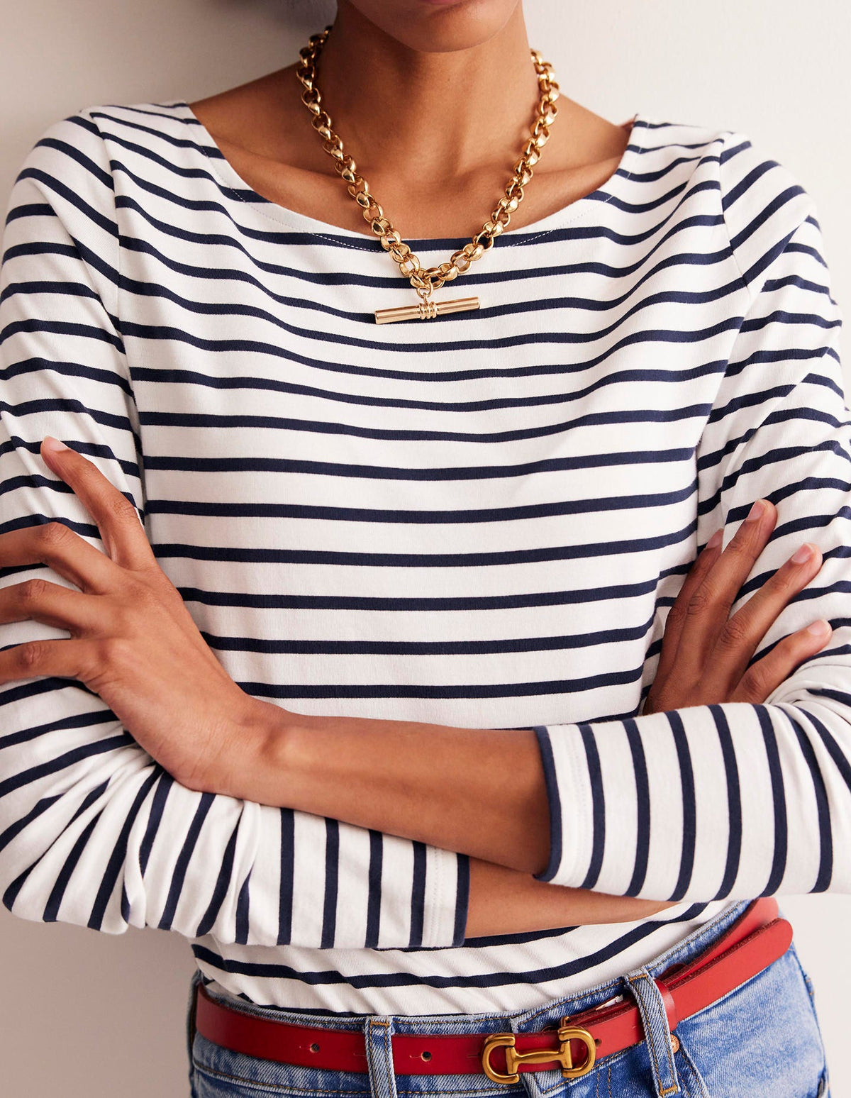 Ella Breton-Shirt mit langen Ärmeln-Naturweiß, Marineblau - Image 2