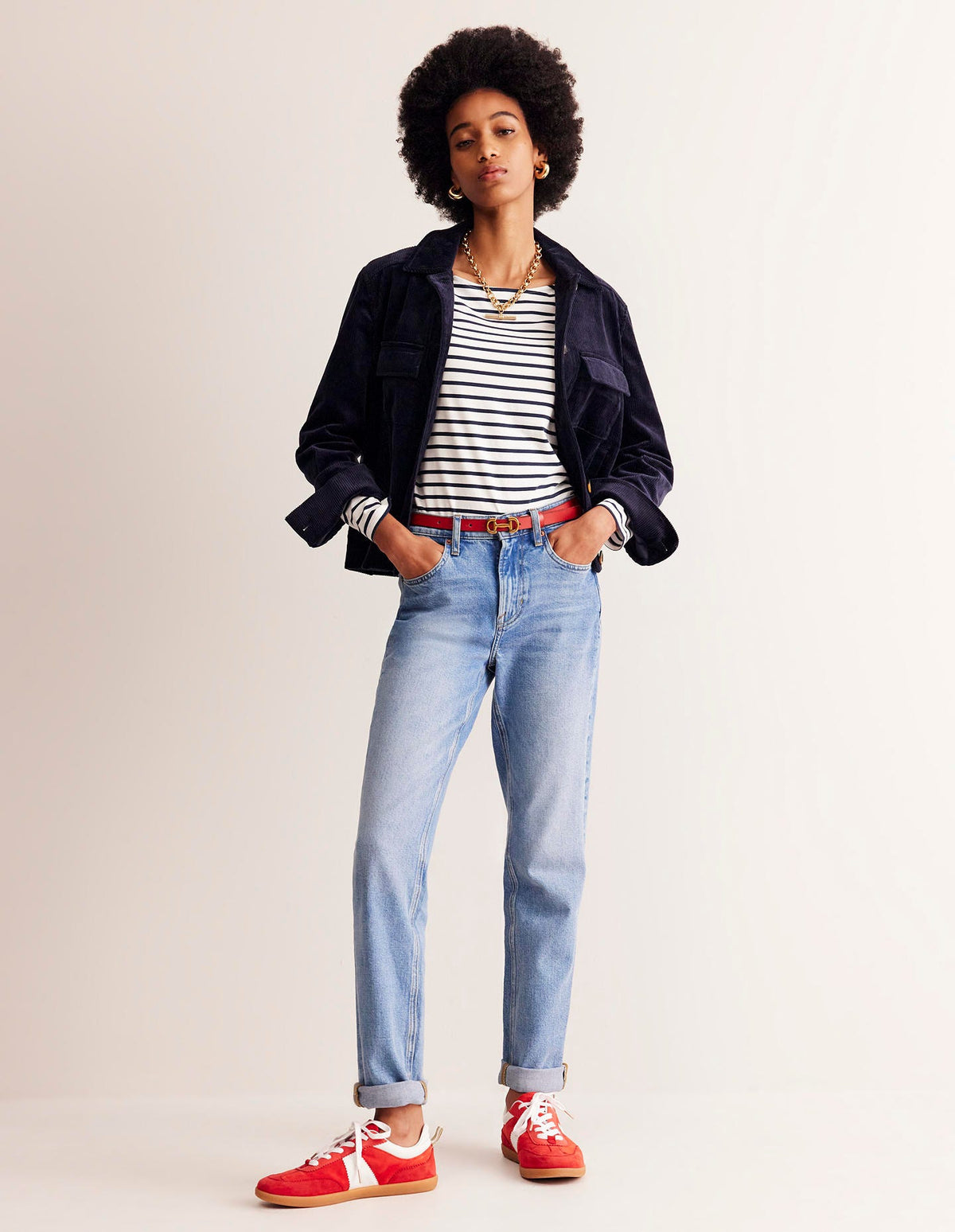 Ella Breton-Shirt mit langen Ärmeln-Naturweiß, Marineblau - Image 4