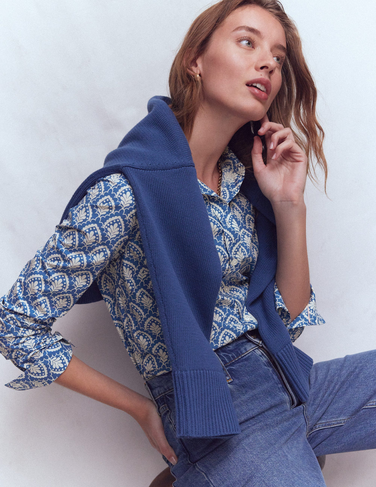 Sienna Baumwollhemd-Denimblau, Blumenterrasse - Image 1