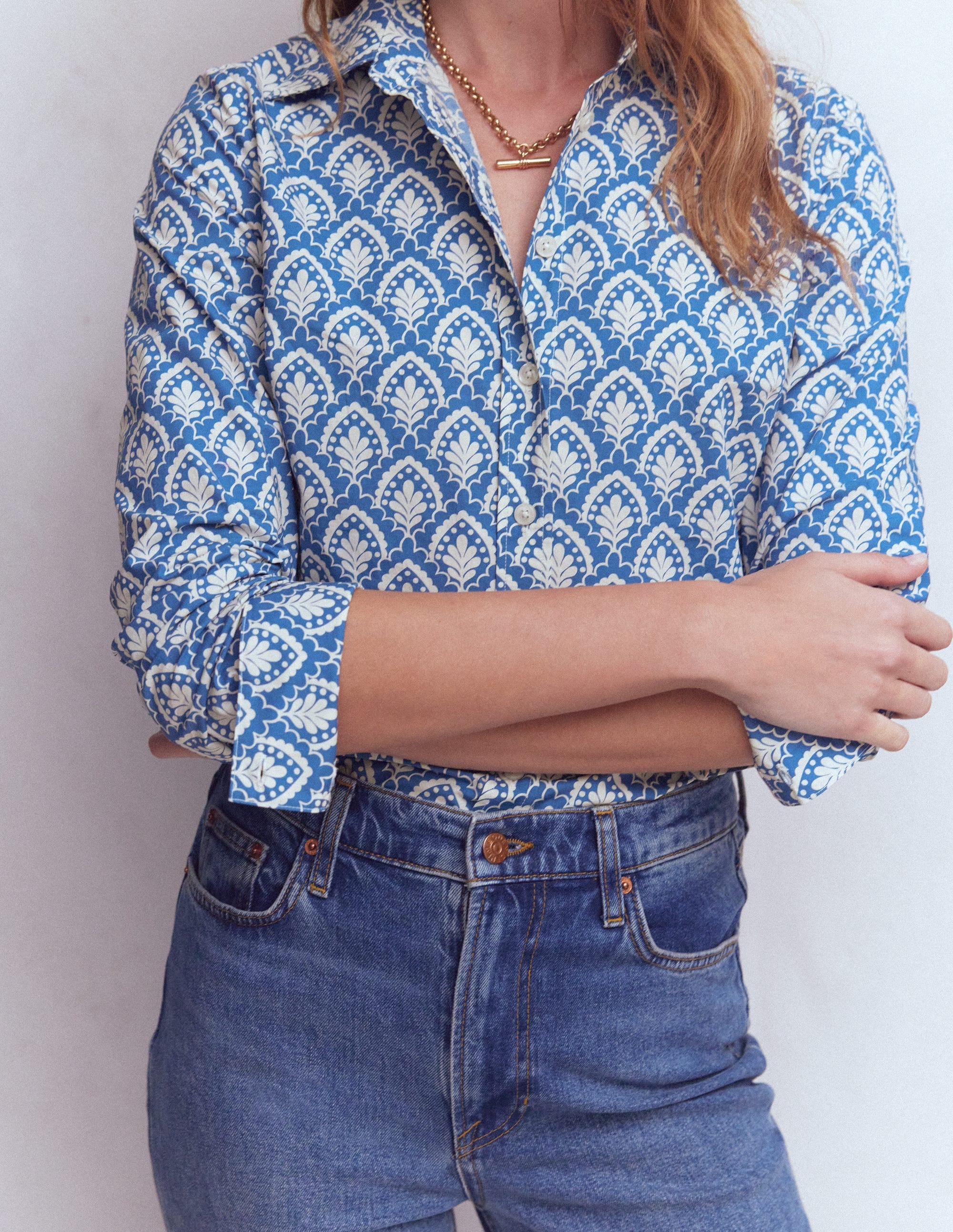 Sienna Baumwollhemd-Denimblau, Blumenterrasse - Image 2