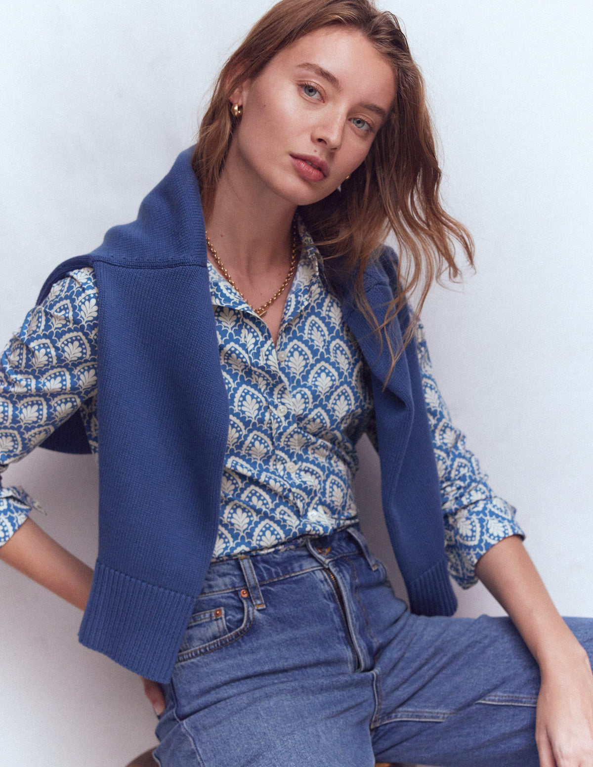 Sienna Baumwollhemd-Denimblau, Blumenterrasse - Image 5