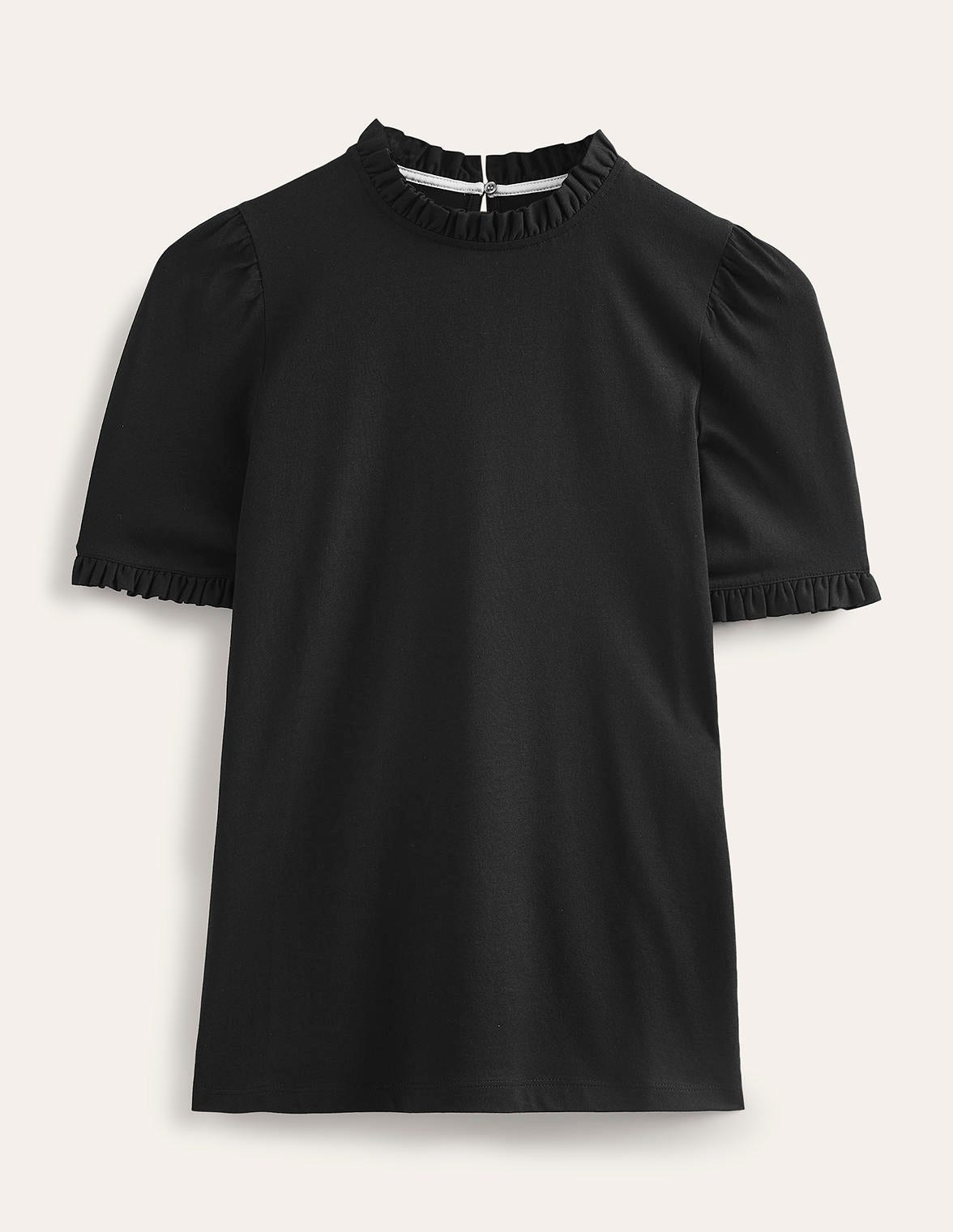 Superweiches T-Shirt mit Rüschendetail-Schwarz - Image 5