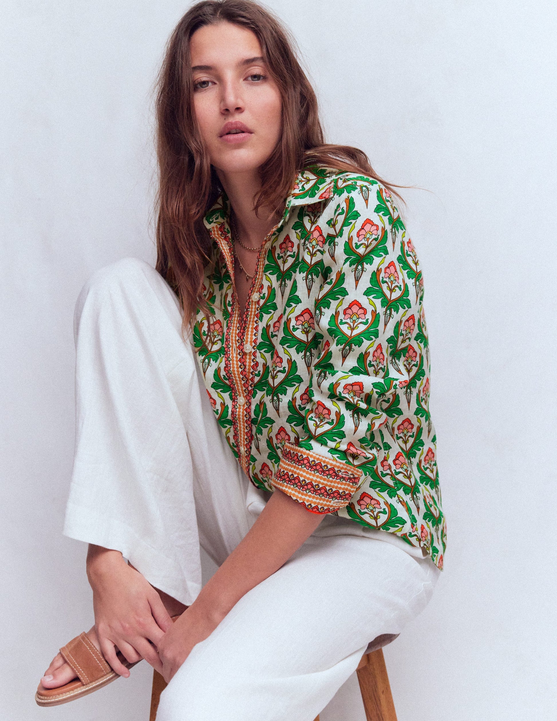 Sienna Linen Shirt-Multi, Ornamental Stamp-1