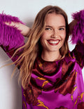 Faux Feather Cuff Party Top-Regal Purple, Peony Bloom