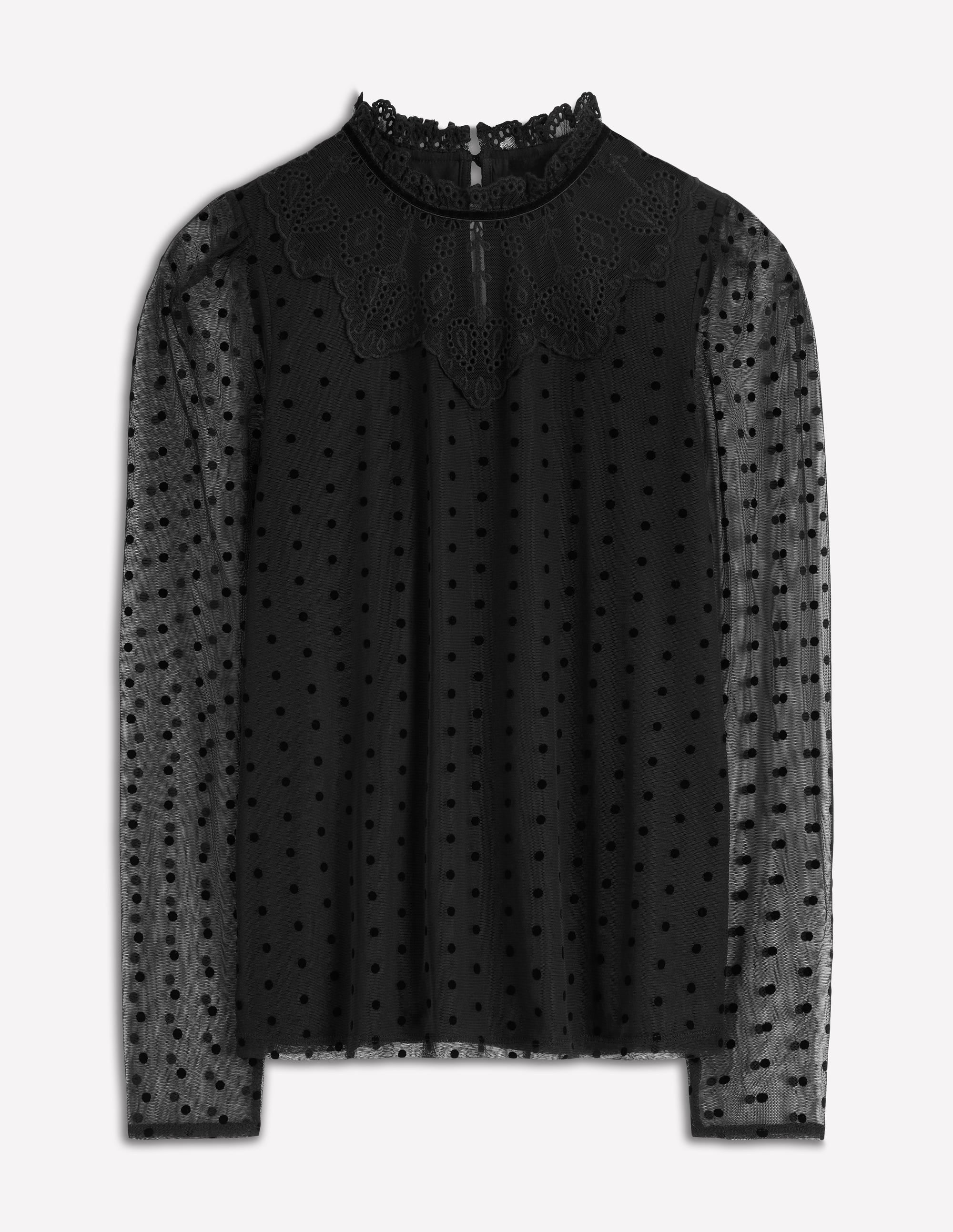 Tulle Yoke Embroidered Top-Black Spot - Image 7