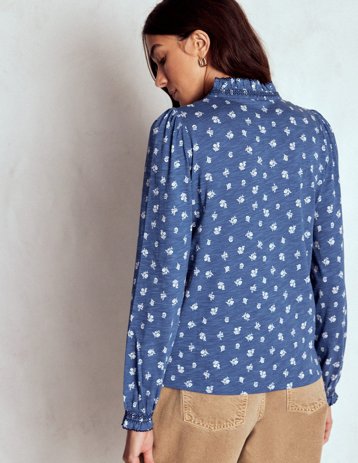 Effie Smocked Detail Shirt-True Navy, Flower Press Small-3