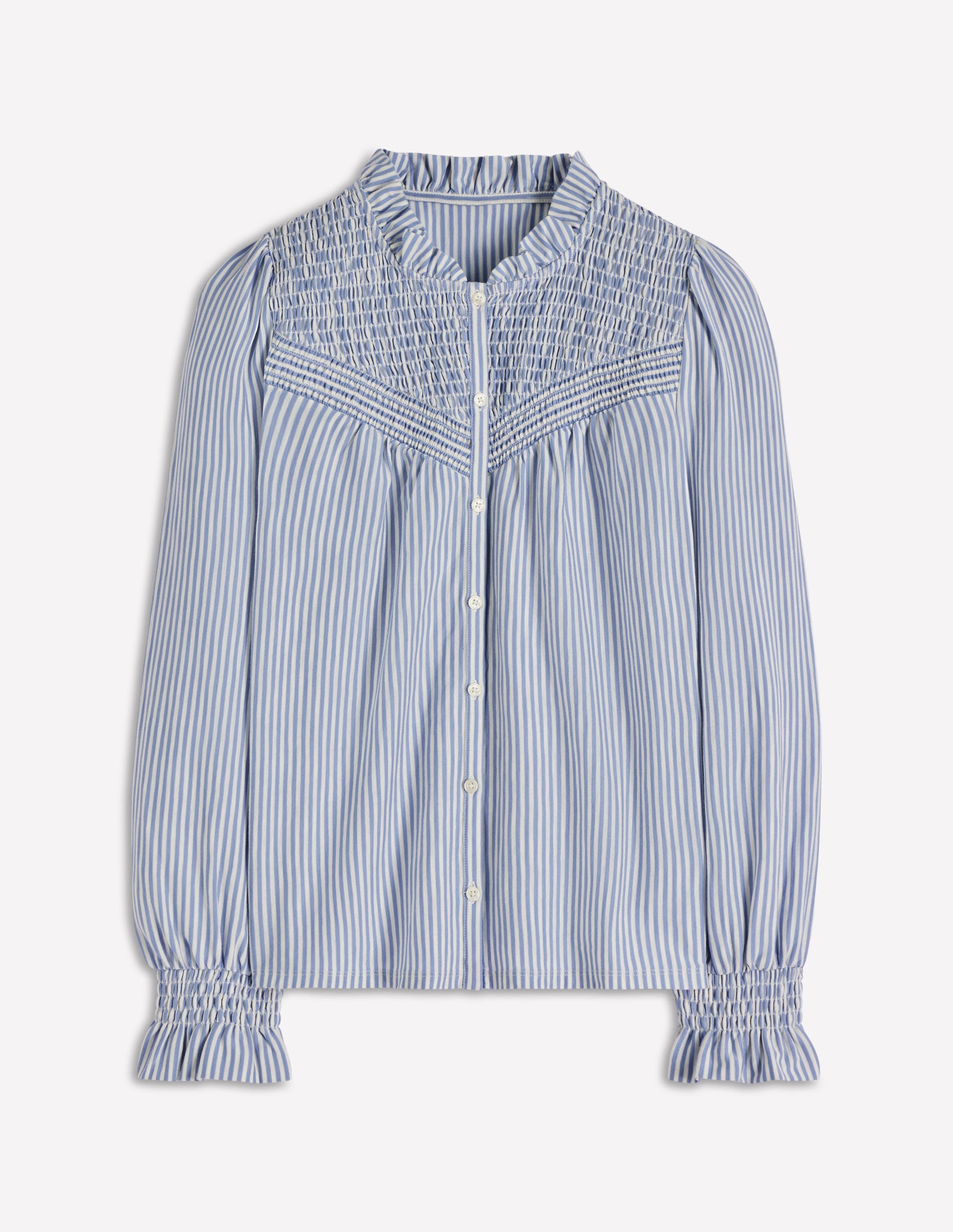 Jerseyhemd mit gesmokter Passe-Forever Blue und Naturweiß Streifen-6