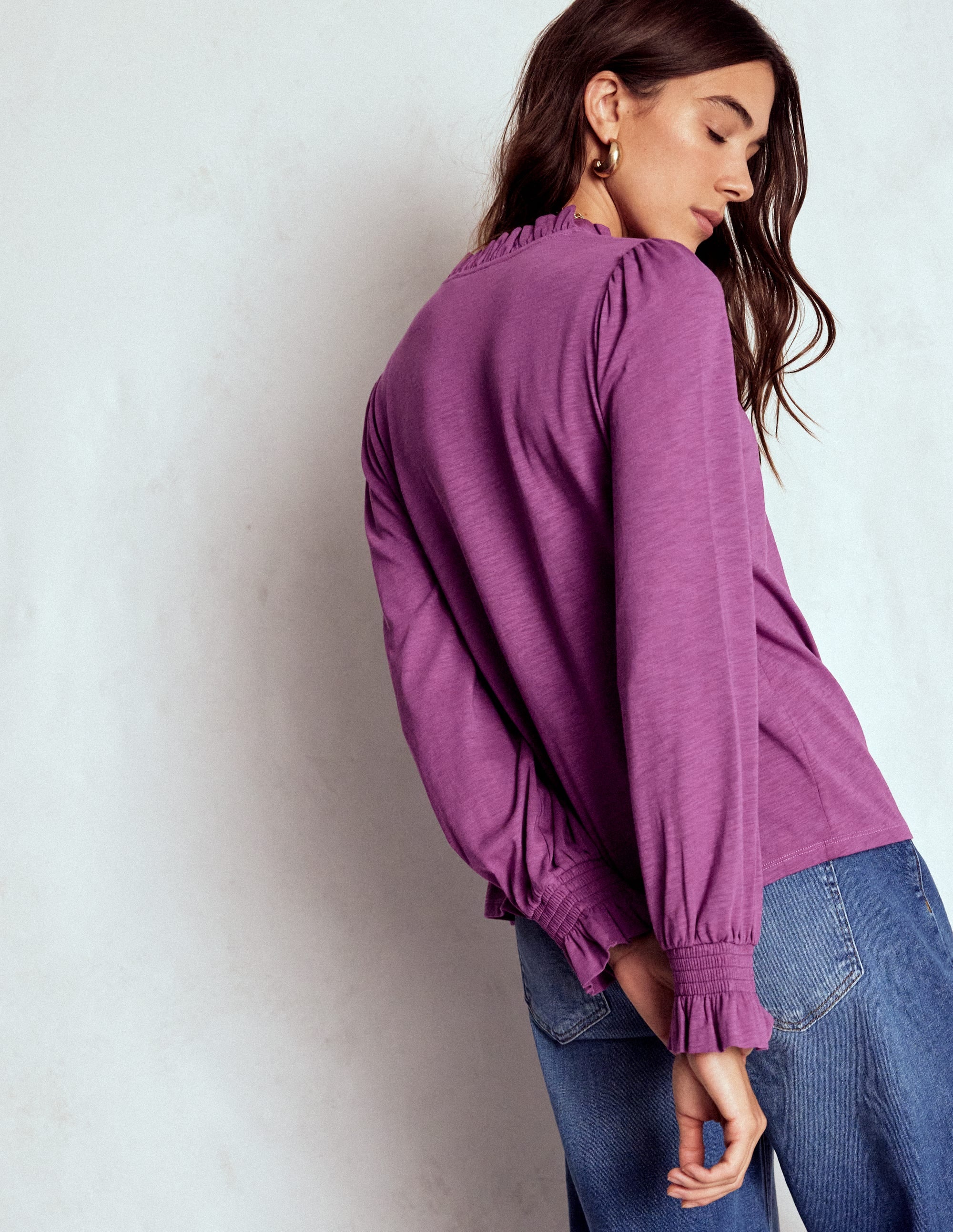Smocked Yoke Jersey Shirt-Damson - Image 3