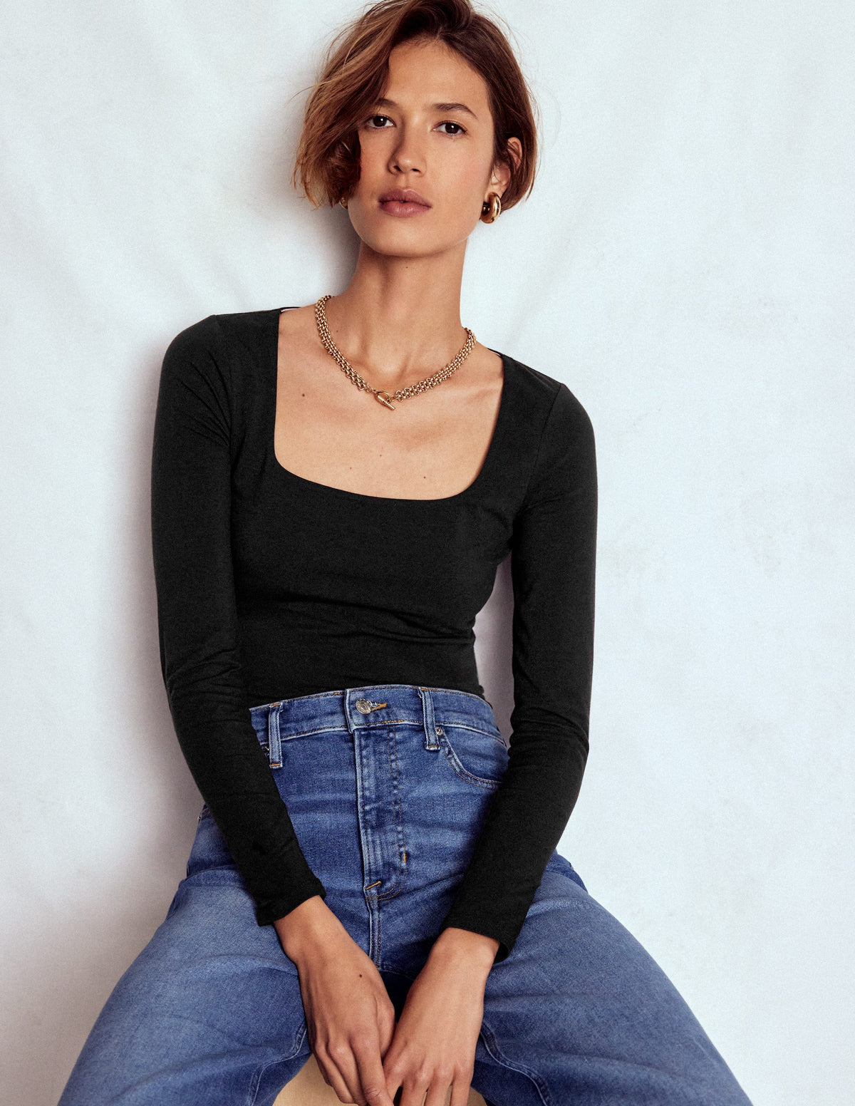 Double Layer Square Neck Top-Black-1