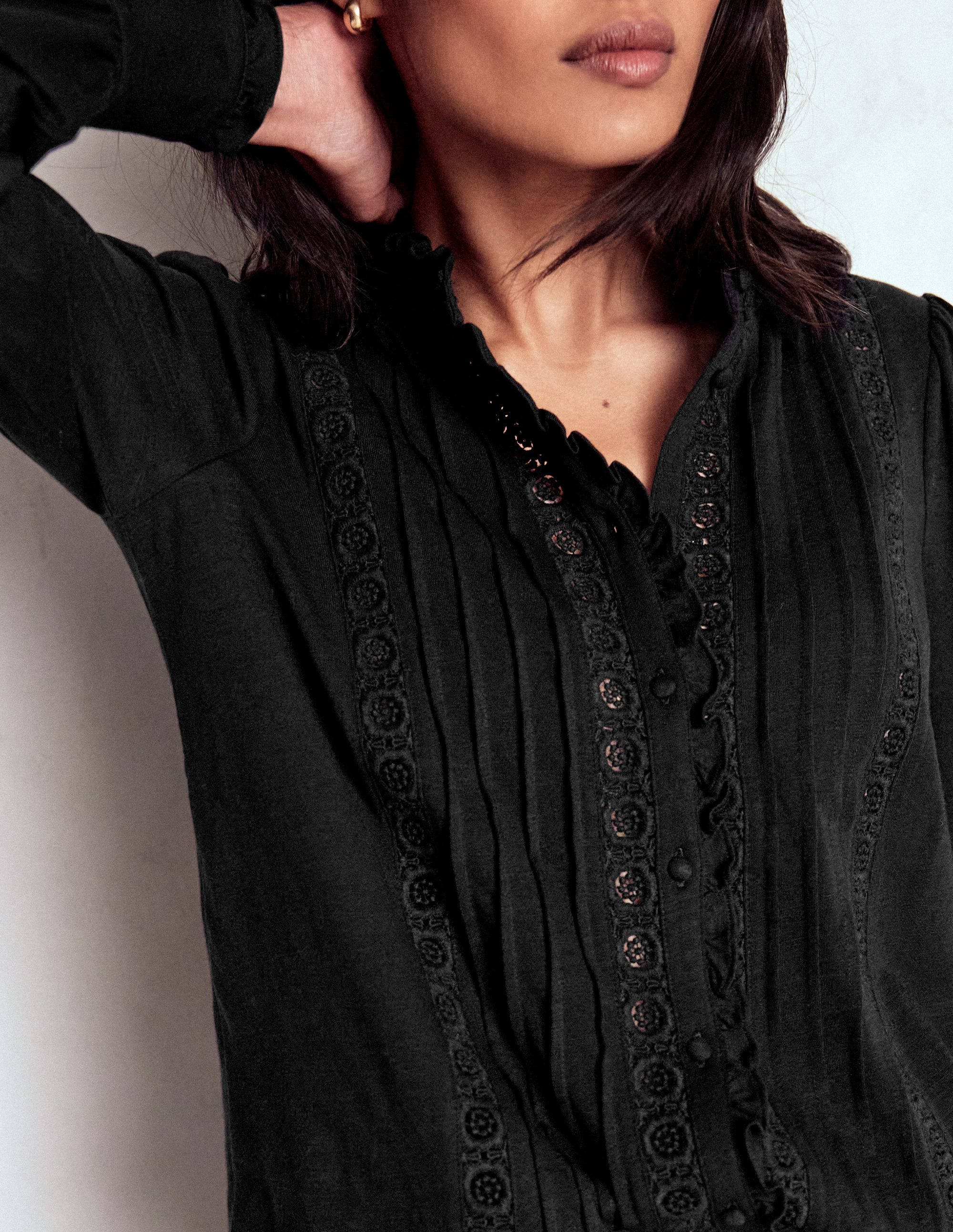 Jerseyhemd mit Spitzendetail-Schwarz - Image 2