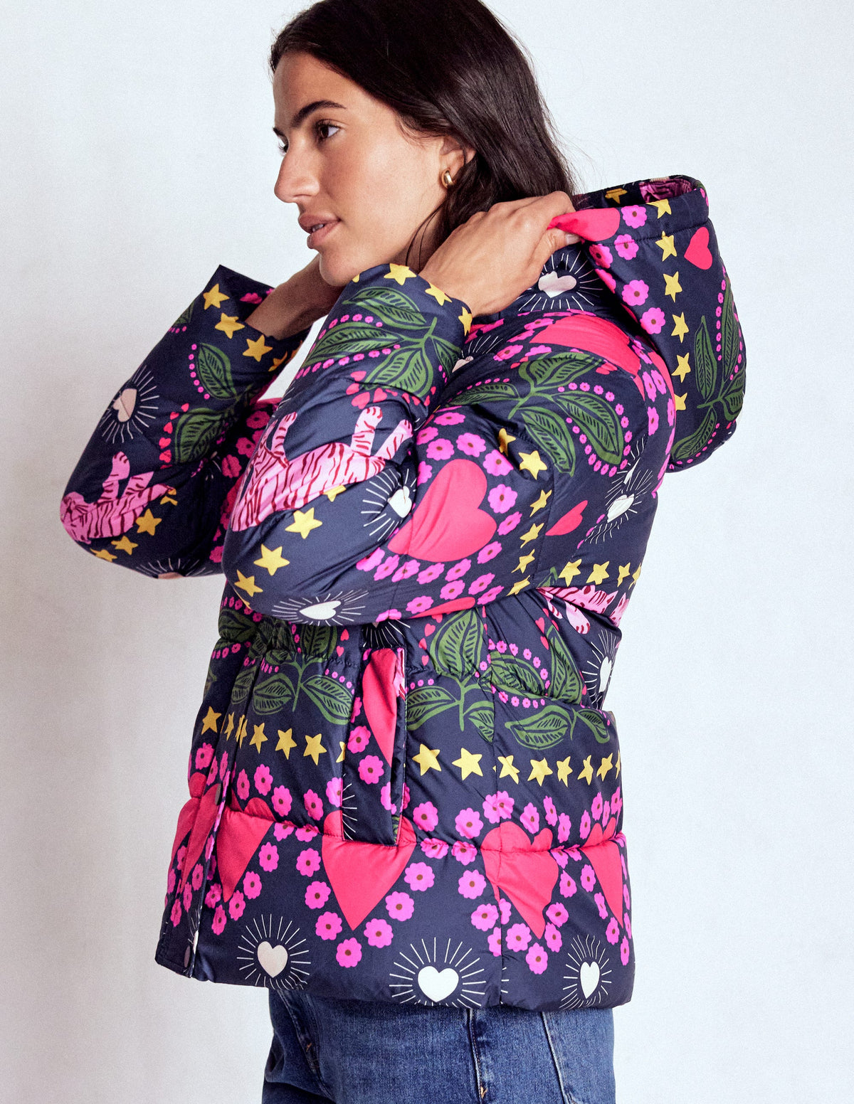 Wattierte Steppjacke-Französisches Marineblau, Verziert, Tiger - Image 1