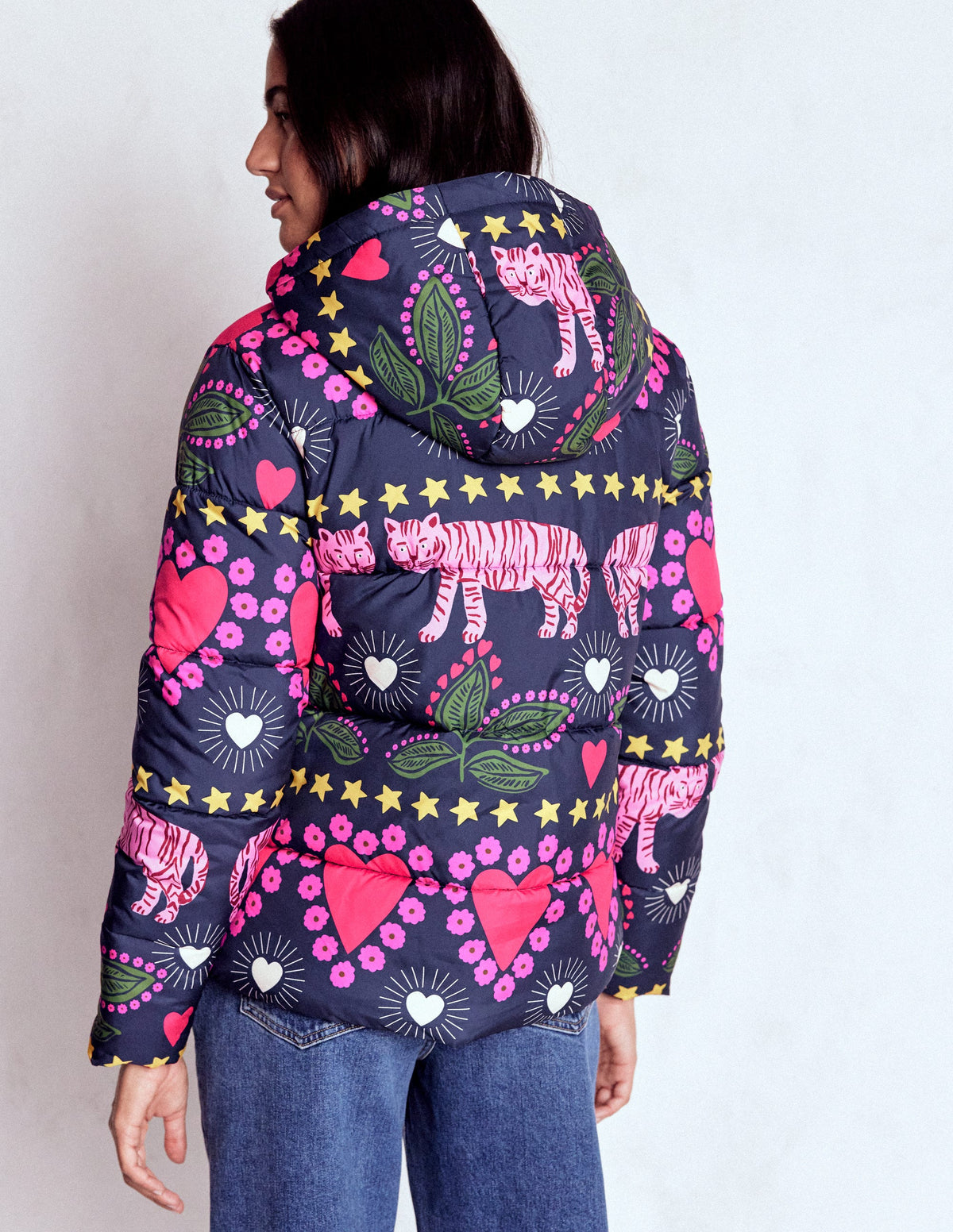 Wattierte Steppjacke-Französisches Marineblau, Verziert, Tiger - Image 3