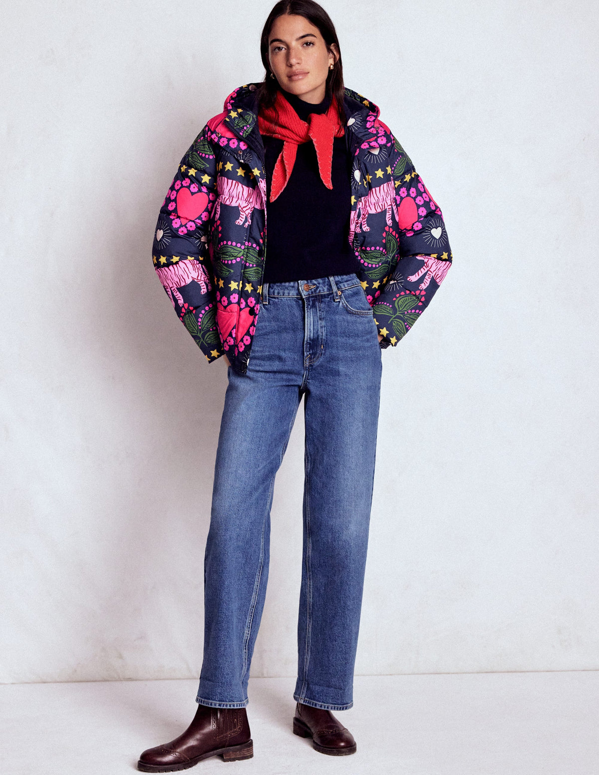 Wattierte Steppjacke-Französisches Marineblau, Verziert, Tiger - Image 4