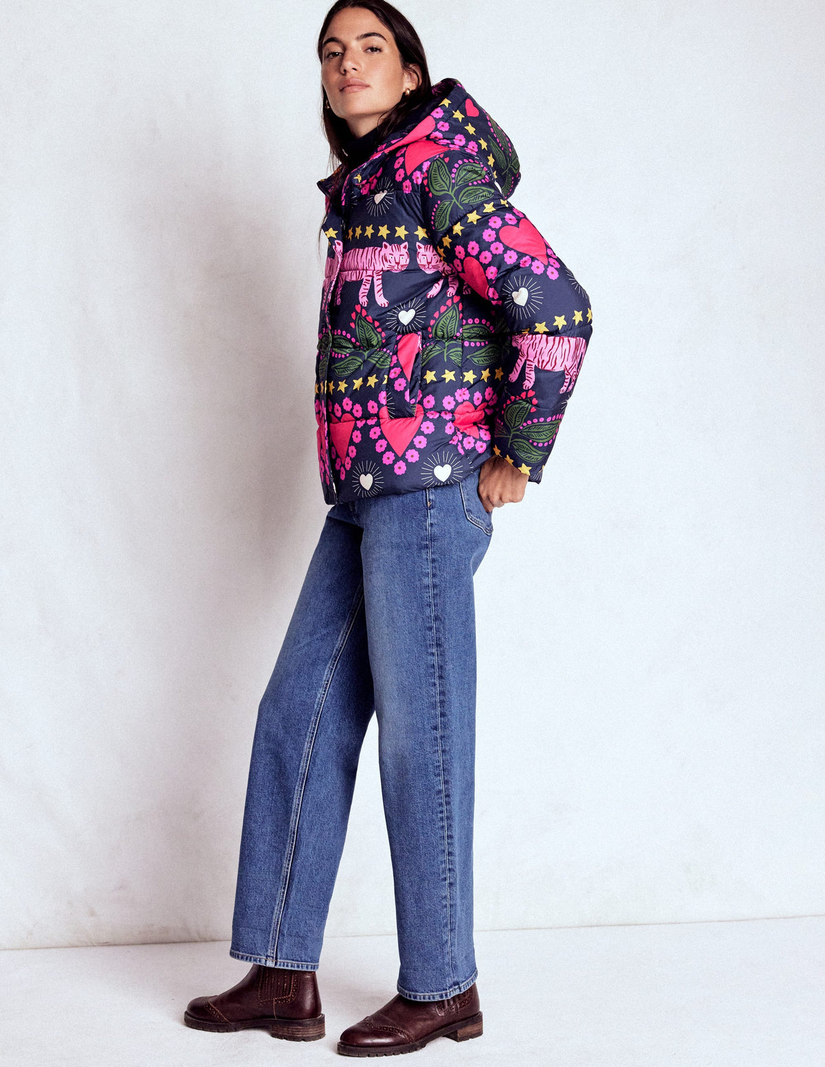 Wattierte Steppjacke-Französisches Marineblau, Verziert, Tiger - Image 5