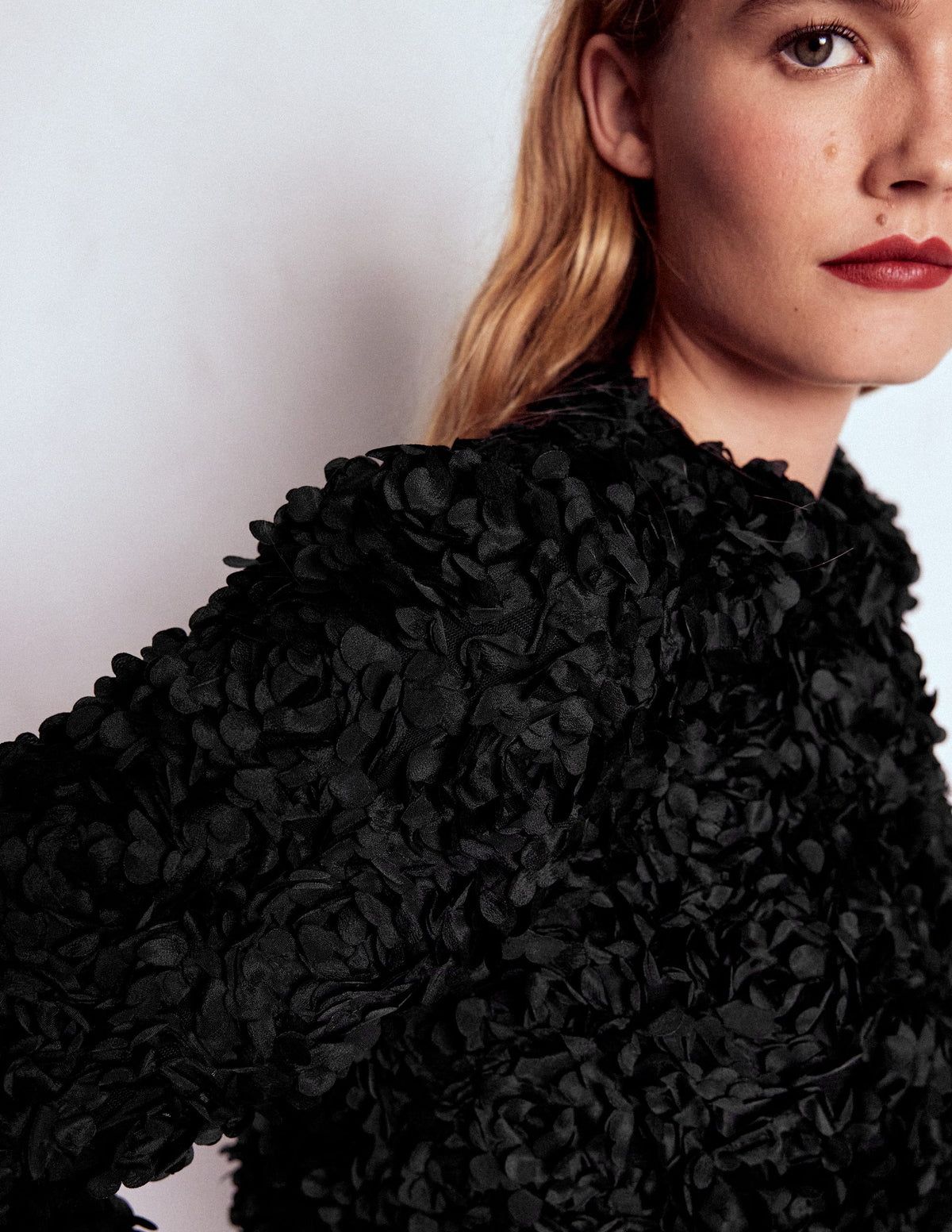 Petal Textured Cropped Jacket-Black, Petal Tulle-3