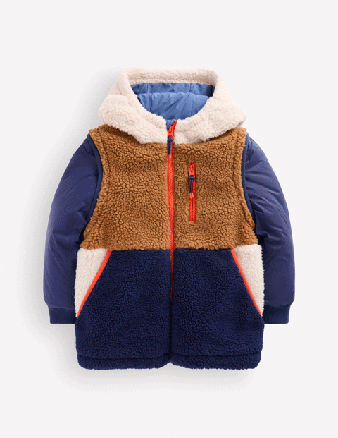 2-in-1-Jacke aus Teddyfell-Mix mit Einsätzen