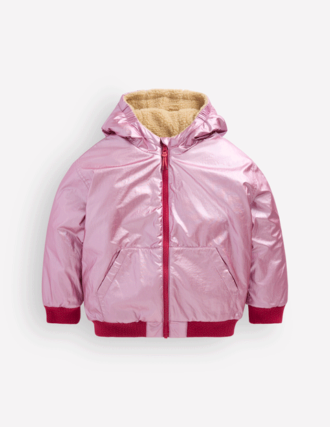 Wendbare Teddyfell-Bomberjacke mit Kapuze