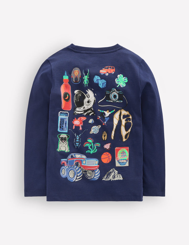 T-Shirt mit Druck auf Vorder- und Rückseite-Schuluniform-Marineblau Dies und Das