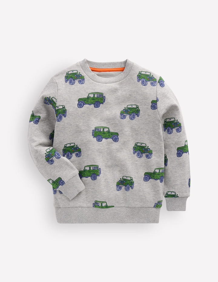 Bedrucktes Sweatshirt für den Alltag-Grau Meliert Fahrzeug