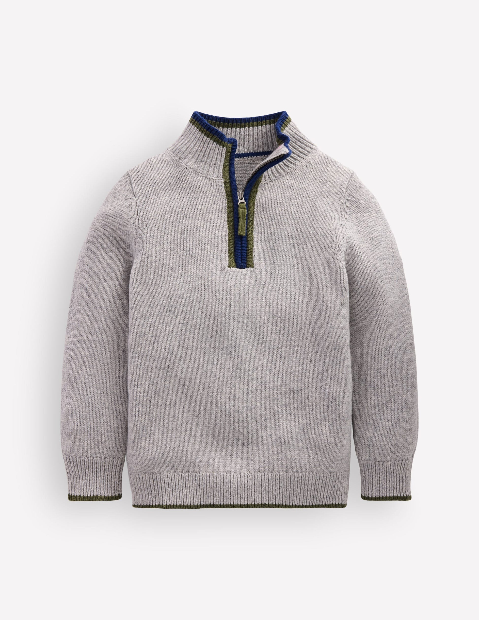 Pull partiellement zippé traditionnel-Gris chiné-2