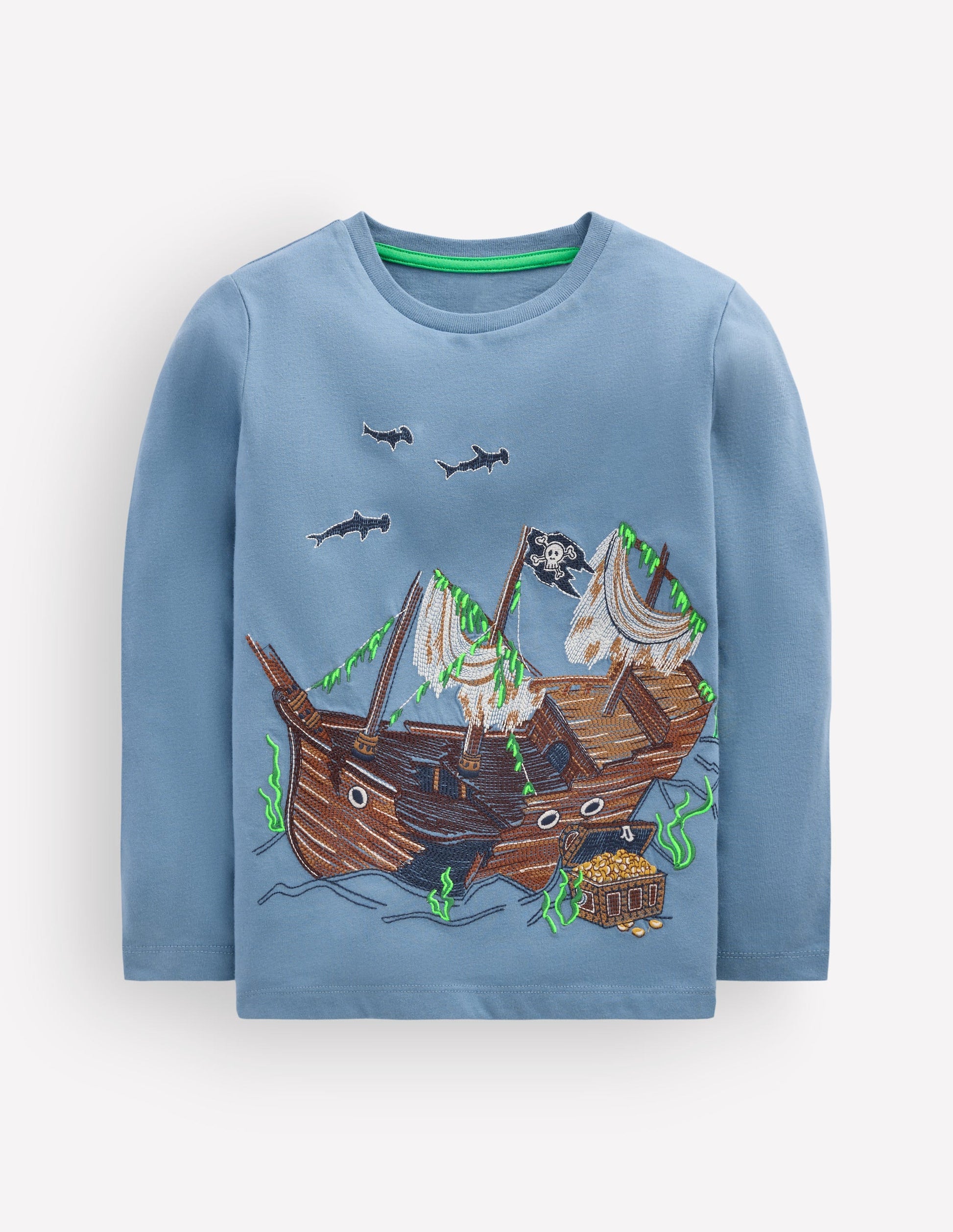 Im Dunkeln leuchtendes T-Shirt mit Superstitch-Blau Aura Schiffswrack-2