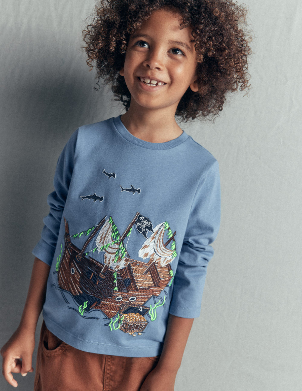 Im Dunkeln leuchtendes T-Shirt mit Superstitch-Blau Aura Schiffswrack-1