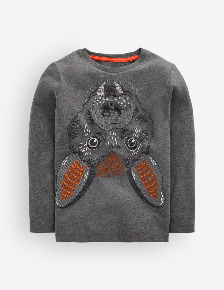 Im Dunkeln leuchtendes T-Shirt mit Superstitch-Schattengrau Fledermaus
